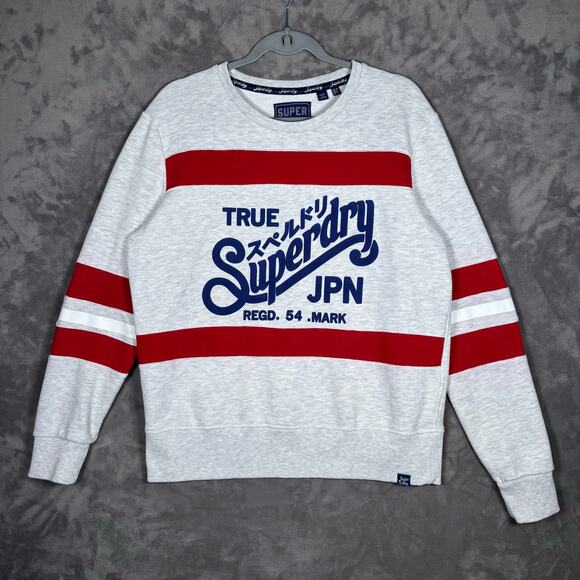 Superdry True JPN Crewneck Sweatshirt Gray Red White Size US 8 (EU 40) - Picture 1 of 10